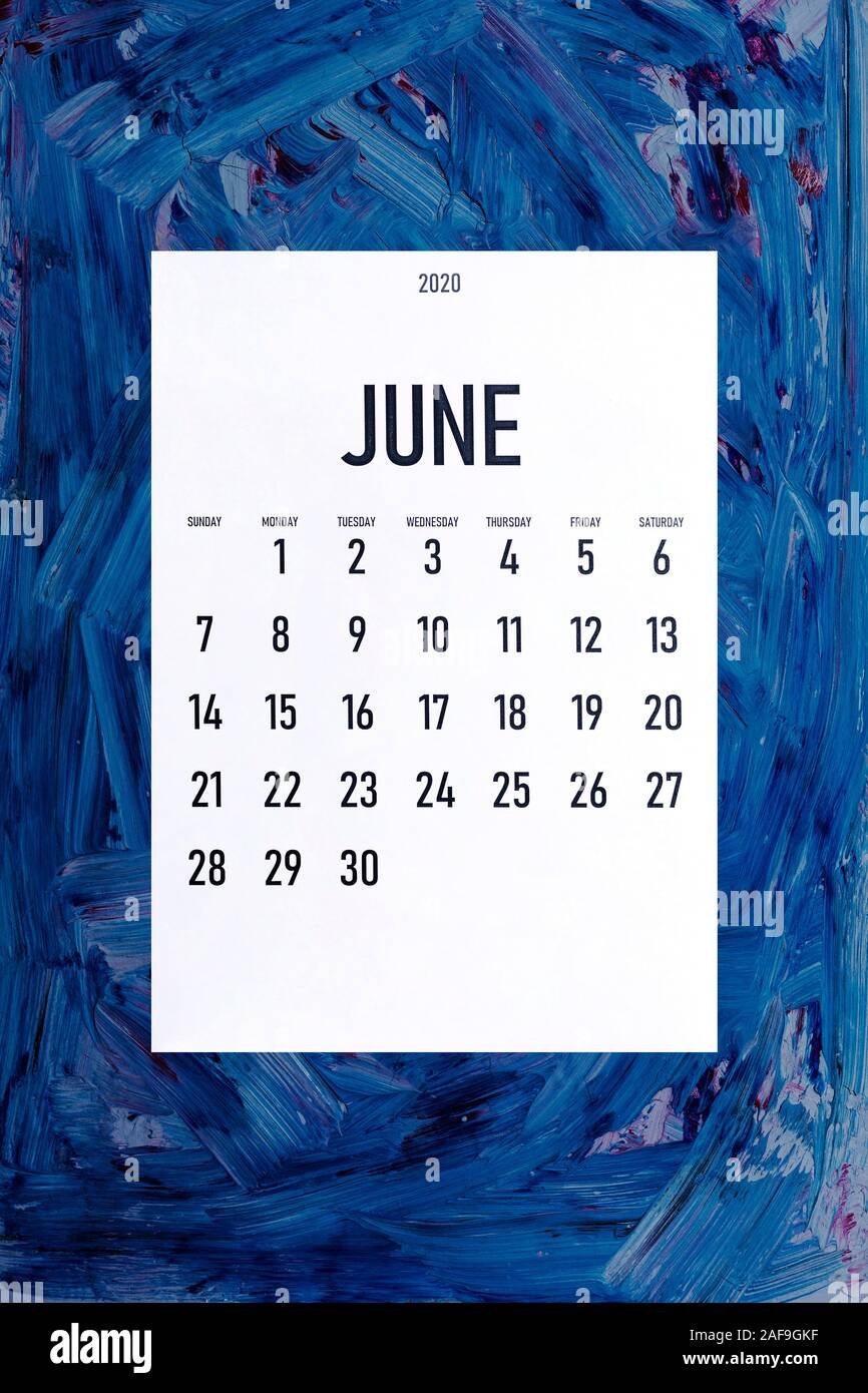 June Simple Calendar On Painted Background With Trendy Classic Blue Color Stock Photo Alamy