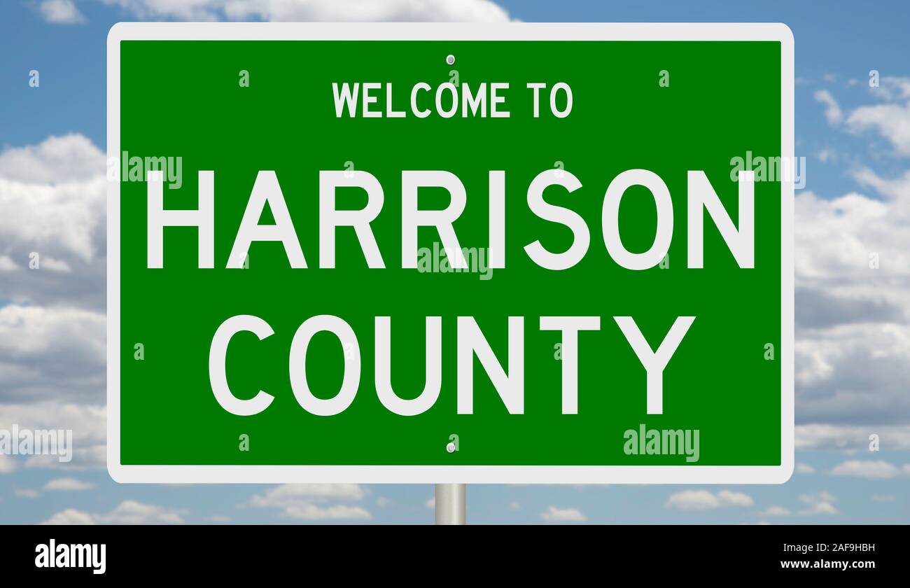 Harrison Sign Rendering of a green 3d highway sign for Harrison County Stock Photo ...
