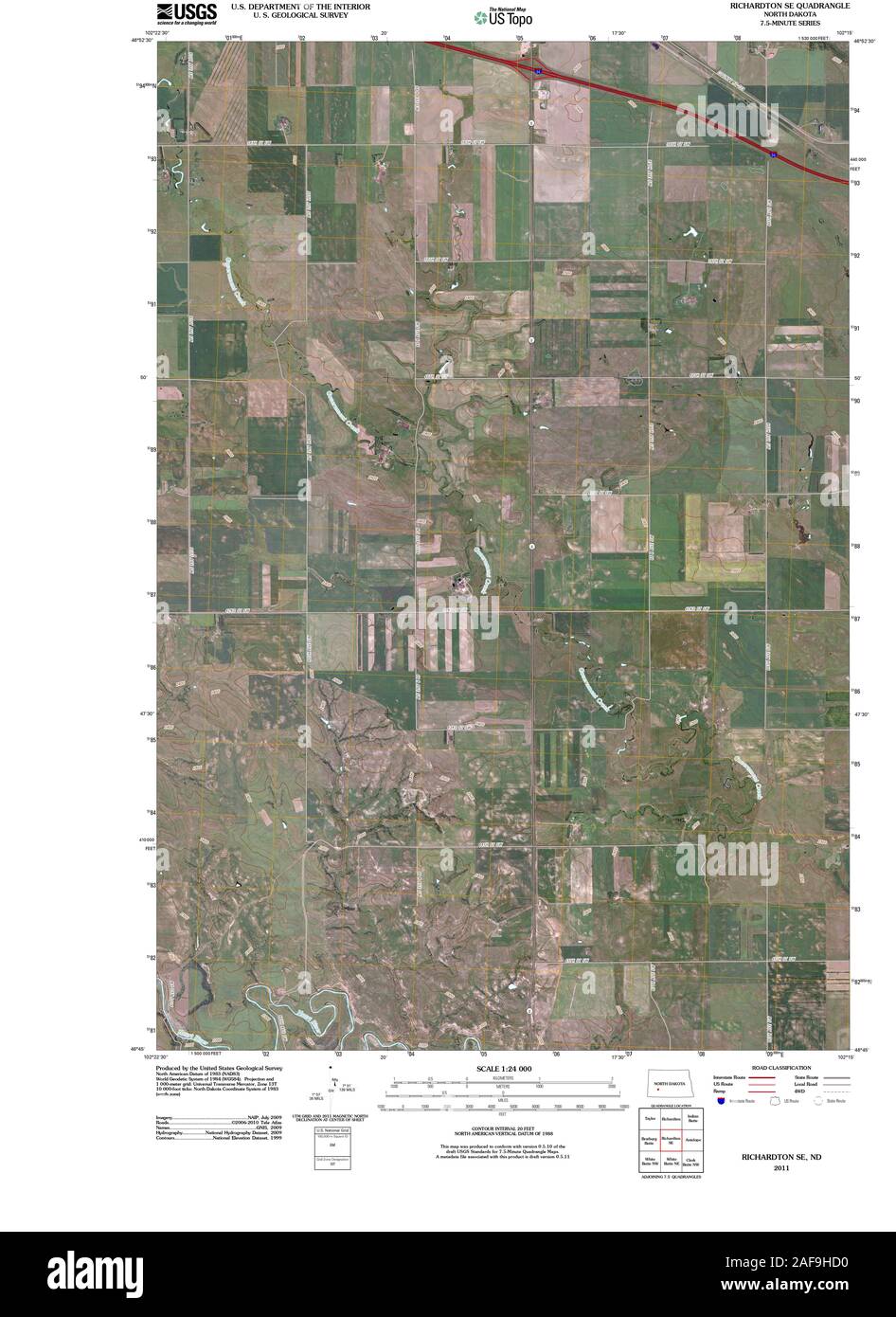 USGS TOPO Map North Dakota ND Richardton SE 20110321 TM Restoration Stock Photo