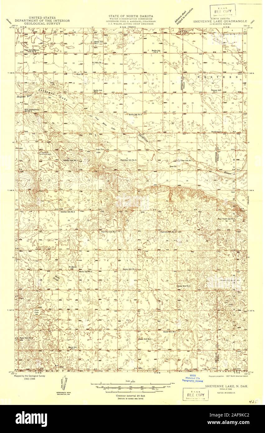 USGS TOPO Map North Dakota ND Sheyenne Lake 285241 1946 48000 Restoration Stock Photo Alamy