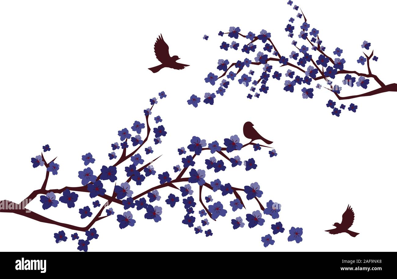 vector illustration of cherry blossom branches with birds. Stock Vector