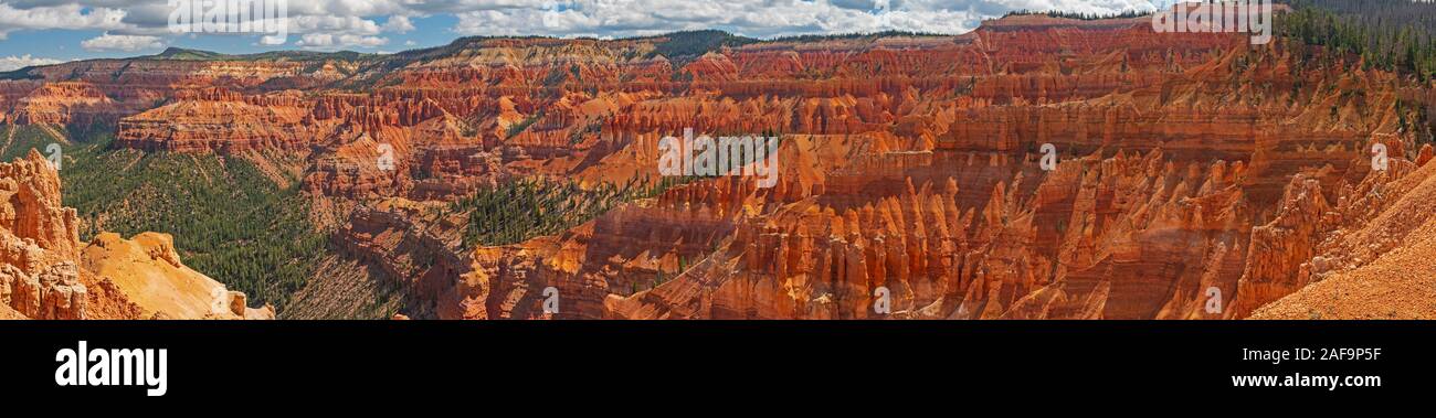 Panorama of a Western Canyon  From the Ramparts Overlook in Cedar Breaks National Monument in Utah Stock Photo