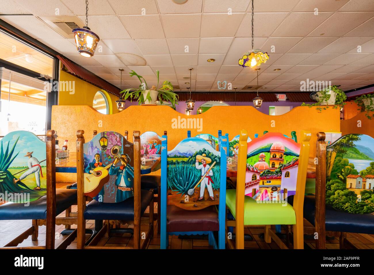 Page, AUG 13: Interior view of a Mexican style restaurant on AUG 13, 2018 at Page, Arizona Stock Photo