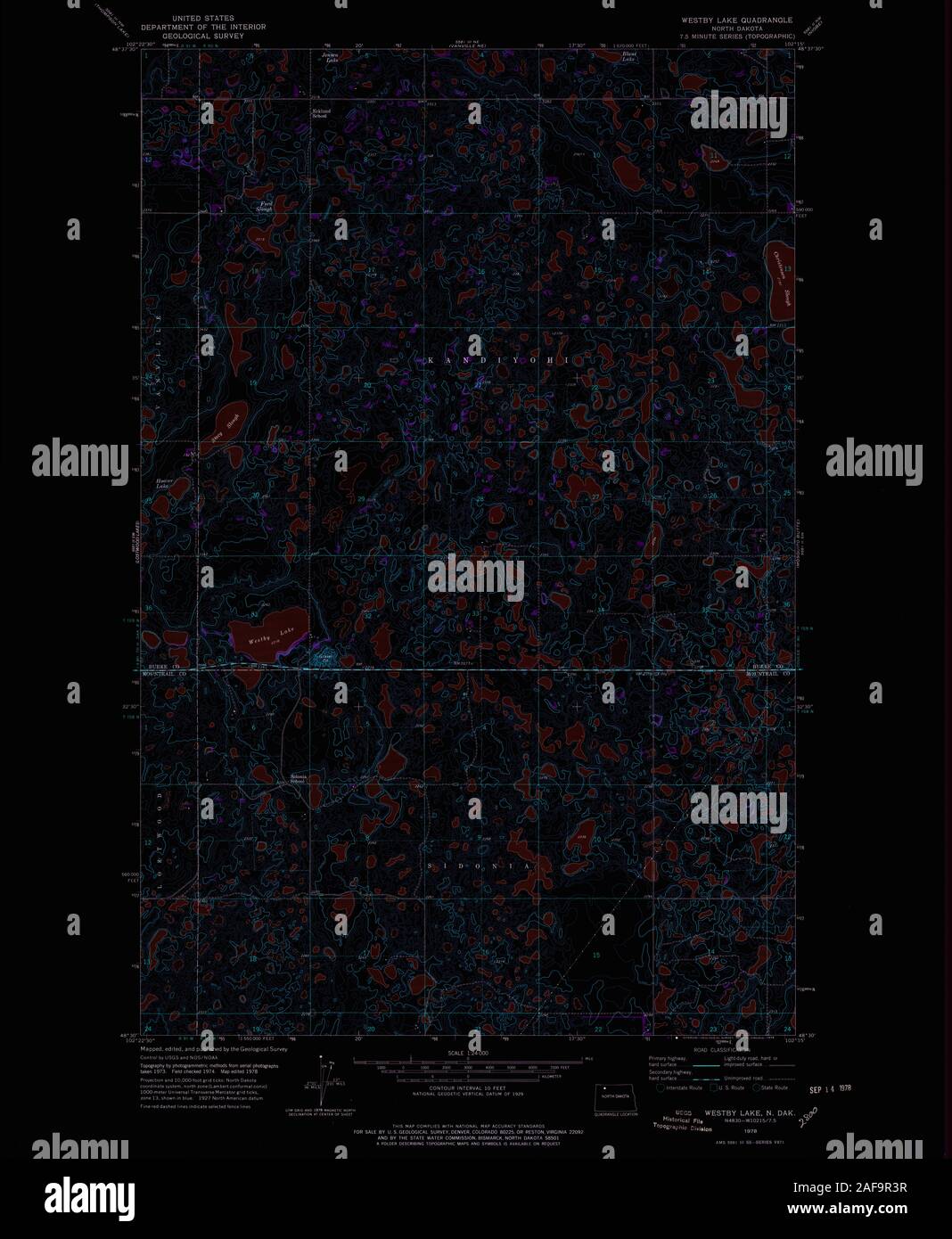 USGS TOPO Map North Dakota ND Westby Lake 285173 1978 24000 Inverted