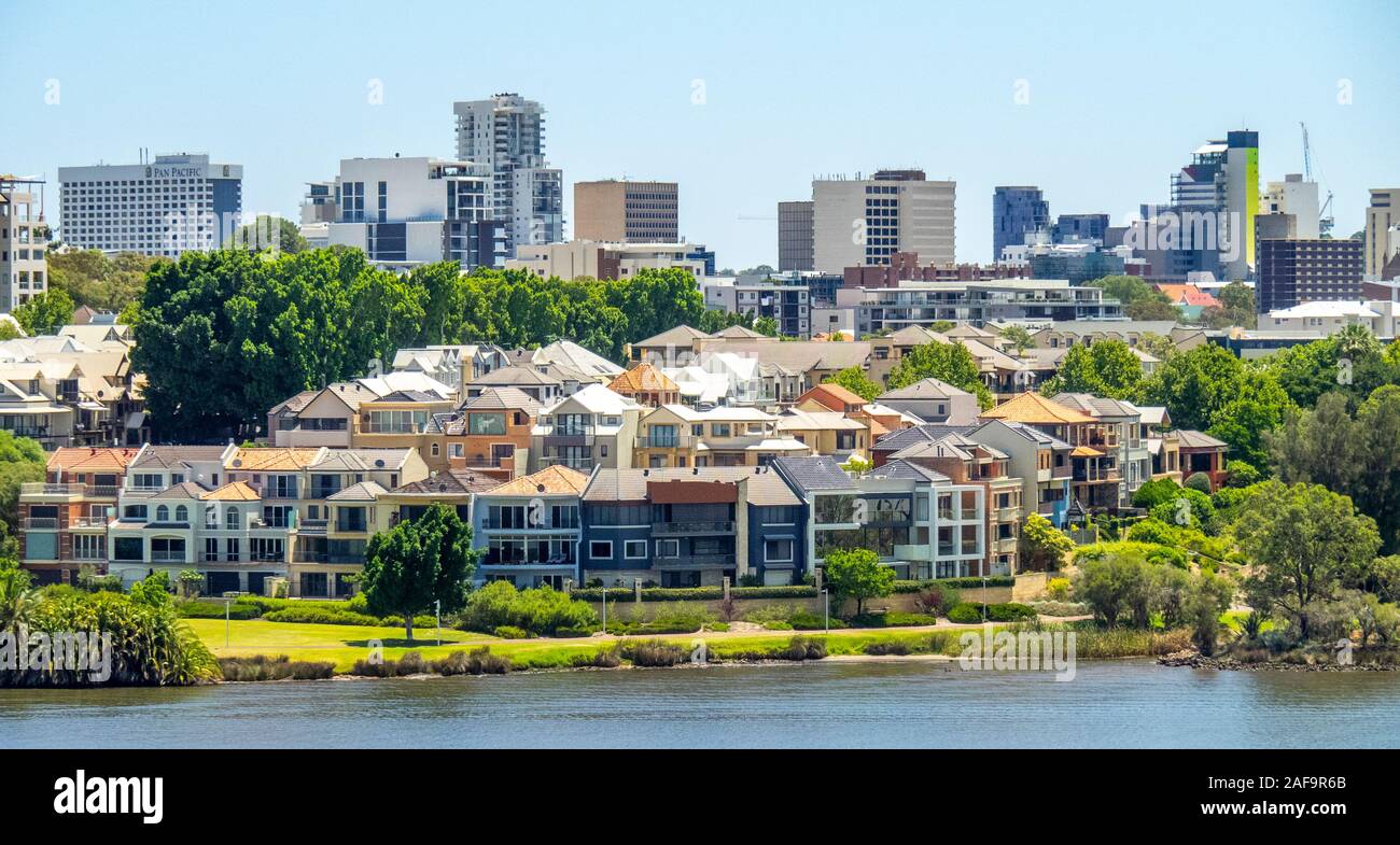 High density low rise residential houses alongside the Swan River in