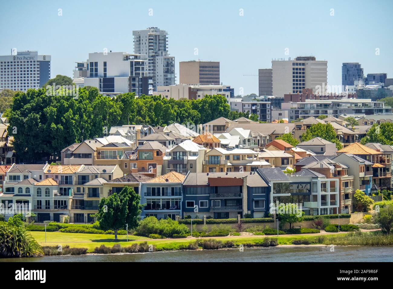 High density low rise residential houses alongside the Swan River in