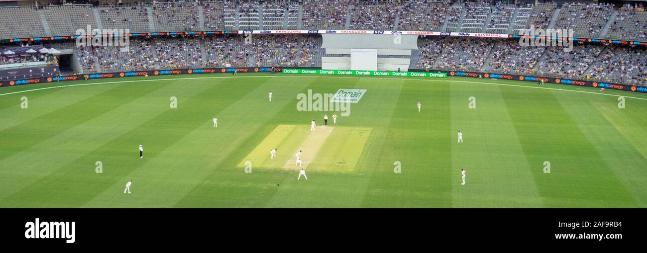 Test cricket match Australia versus New Zealand at Optus Stadium Perth Western Australia. Stock Photo