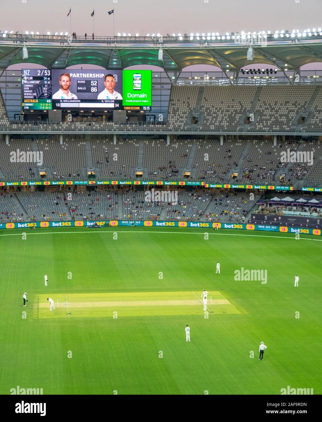 Test cricket match Australia versus New Zealand at Optus Stadium Perth Western Australia. Stock Photo