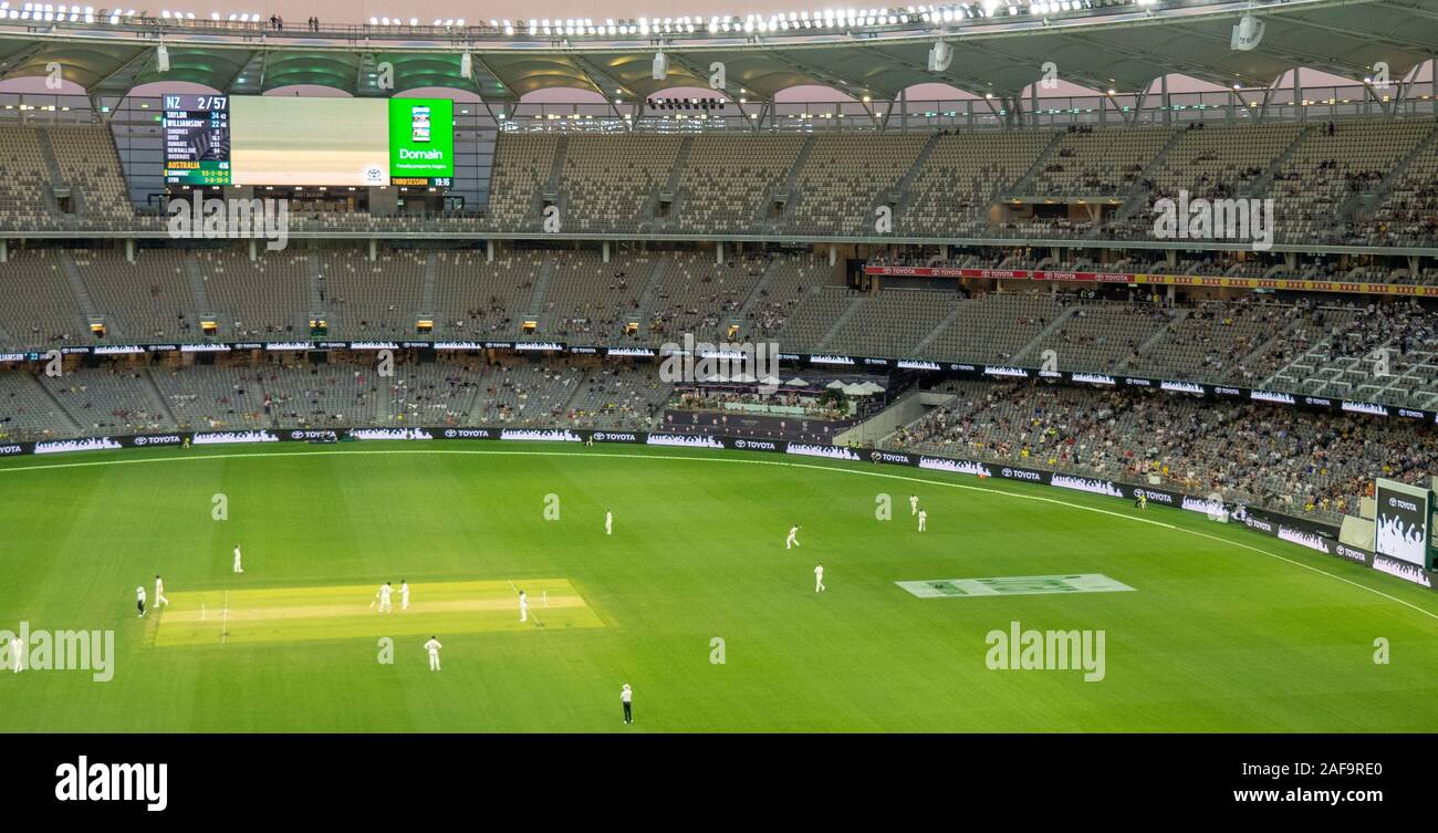 Test cricket match Australia versus New Zealand at Optus Stadium Perth Western Australia. Stock Photo