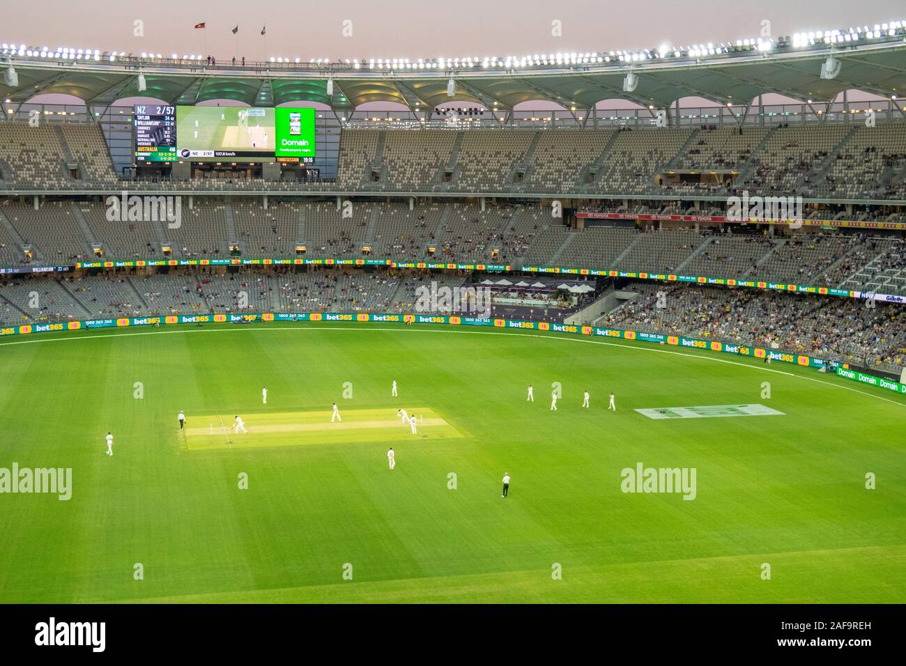 Test cricket match Australia versus New Zealand at Optus Stadium Perth Western Australia. Stock Photo