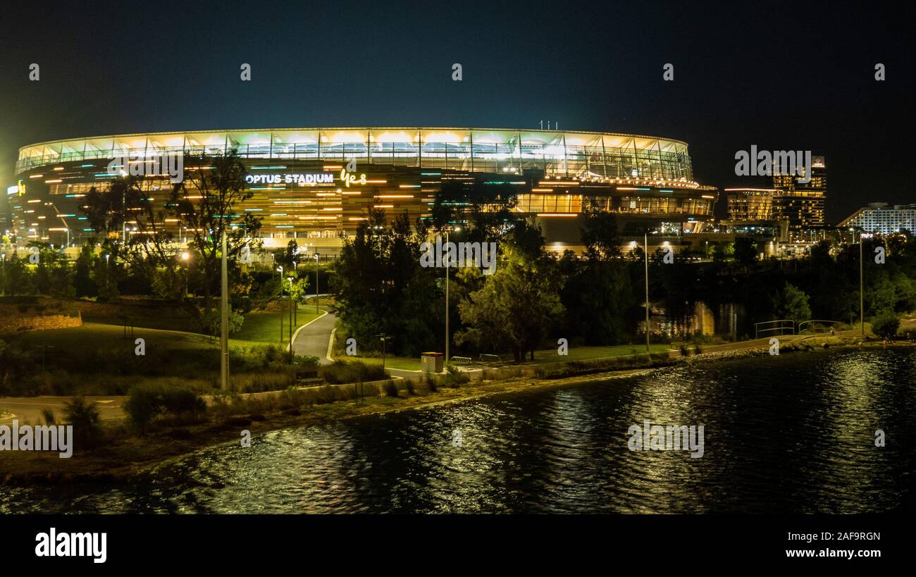 Optus Stadium on the banks of the Swan River Perth Western Australia. Stock Photo