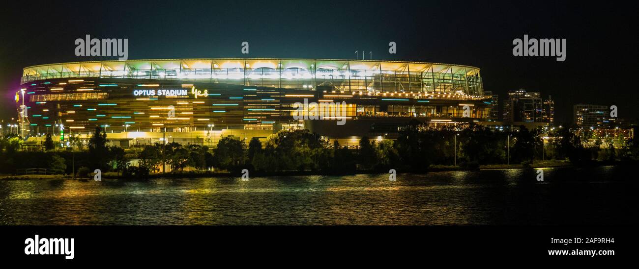 Optus Stadium on the banks of the Swan River Perth Western Australia. Stock Photo