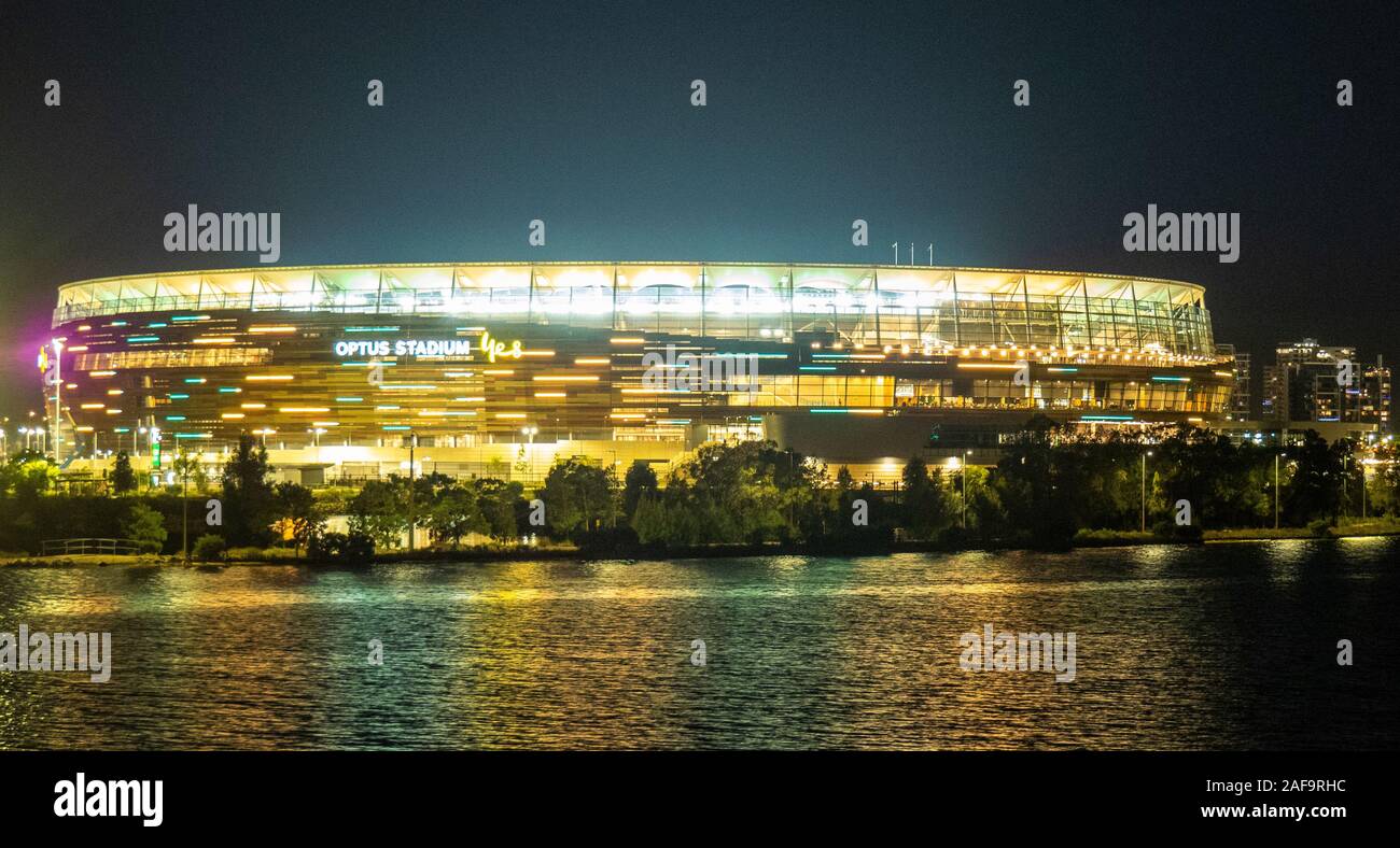 Optus Stadium on the banks of the Swan River Perth Western Australia. Stock Photo