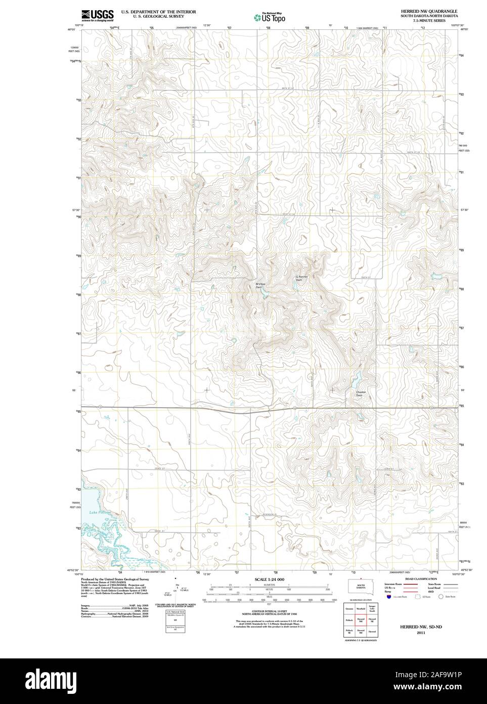 USGS TOPO Map North Dakota SD Herreid NW 20110615 TM Restoration Stock ...