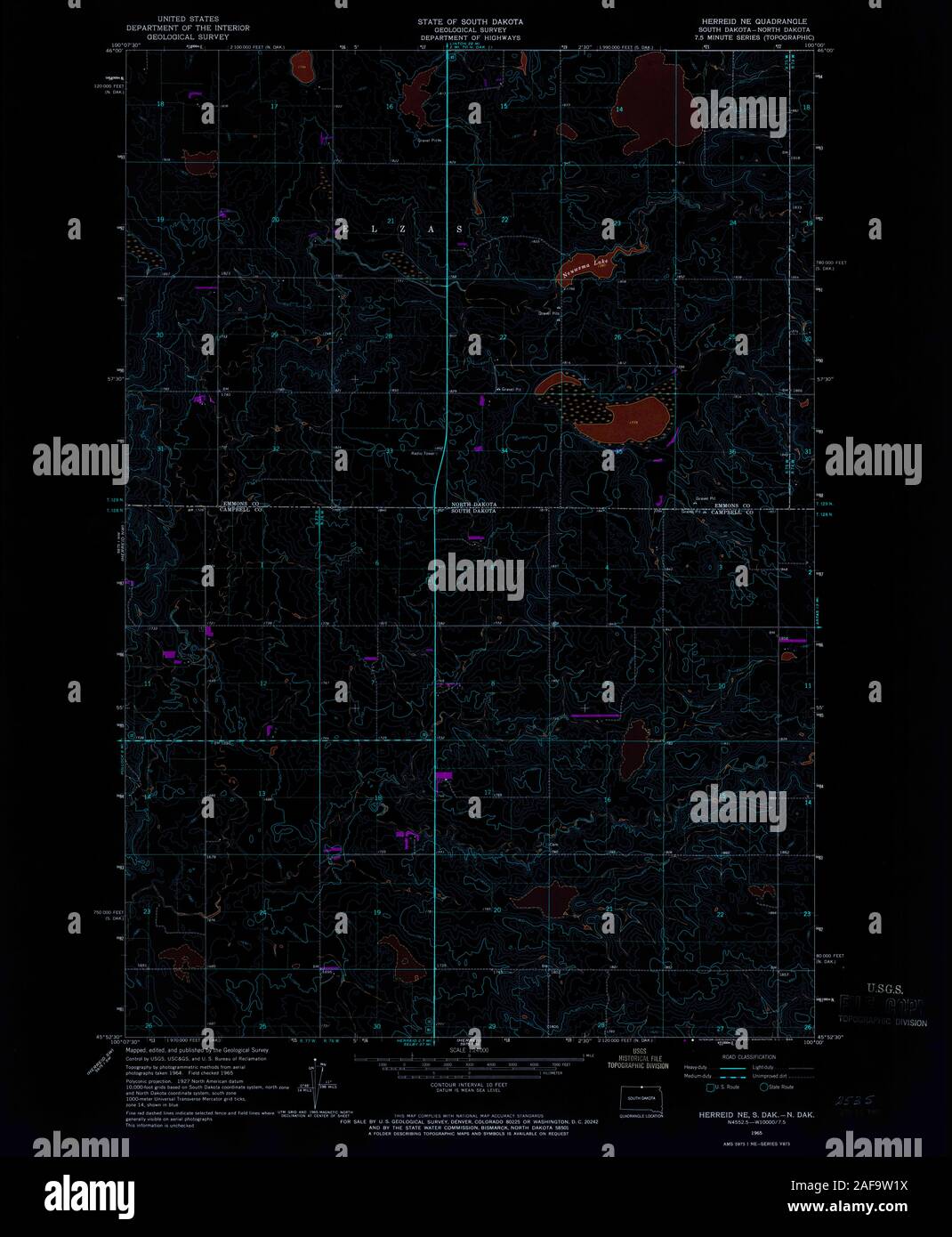 USGS TOPO Map North Dakota SD Herreid NE 343371 1965 24000 Inverted ...