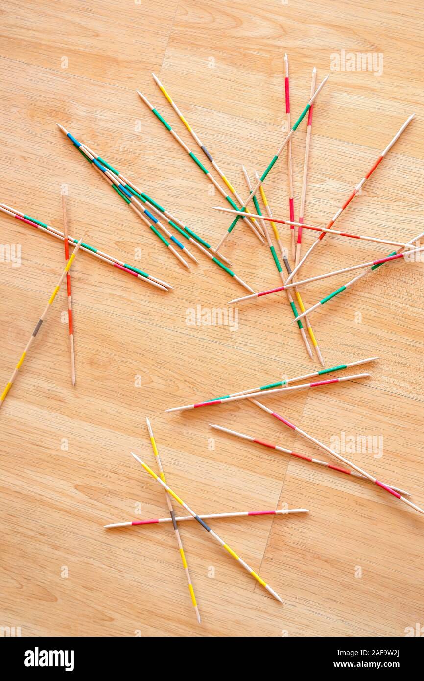 Game of Mikado, Shangai game. Colored plastic sticks isolated on