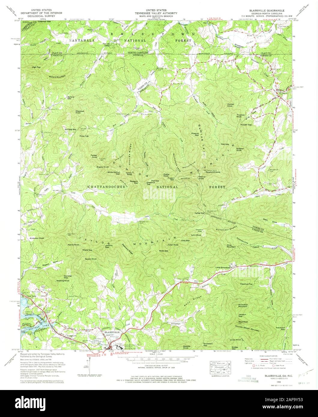 USGS TOPO Map North Carolina GA Blairsville 245070 1966 24000 Restoration Stock Photo