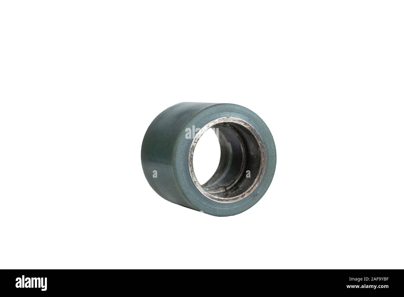 Wheel with polyurethane bandage for warehouse loader isolated on white