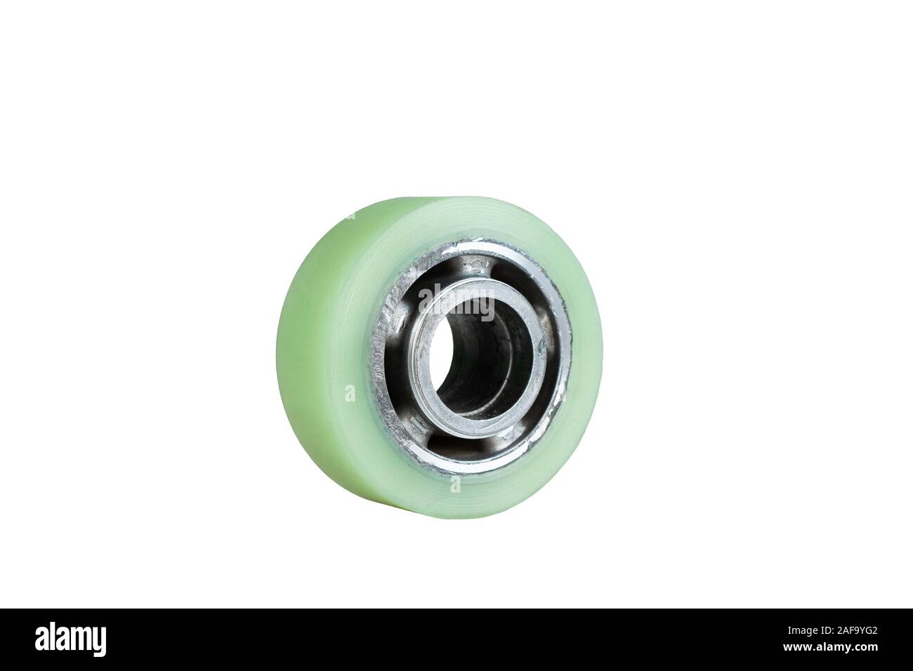 Wheel with polyurethane bandage for warehouse loader isolated on white