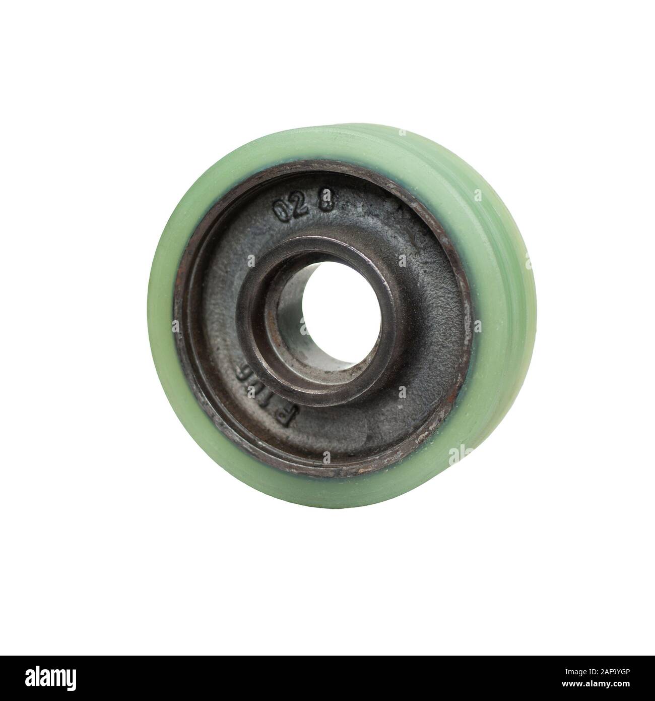 Wheel with polyurethane bandage for warehouse loader isolated Stock