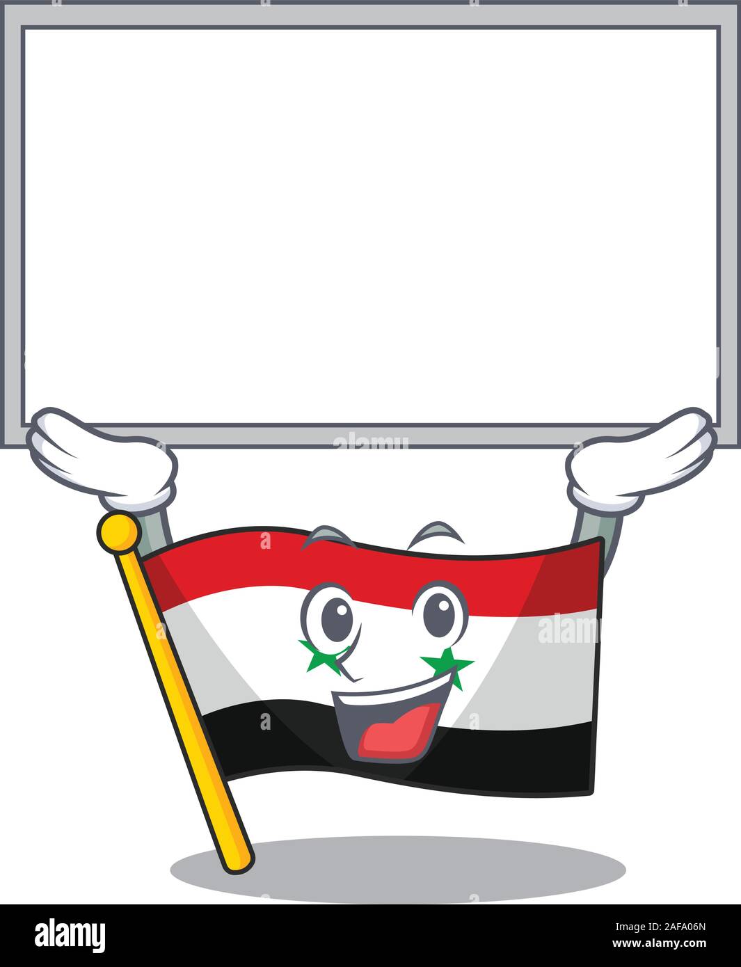 Happy cartoon character flag syria Scroll raised up board Stock Vector