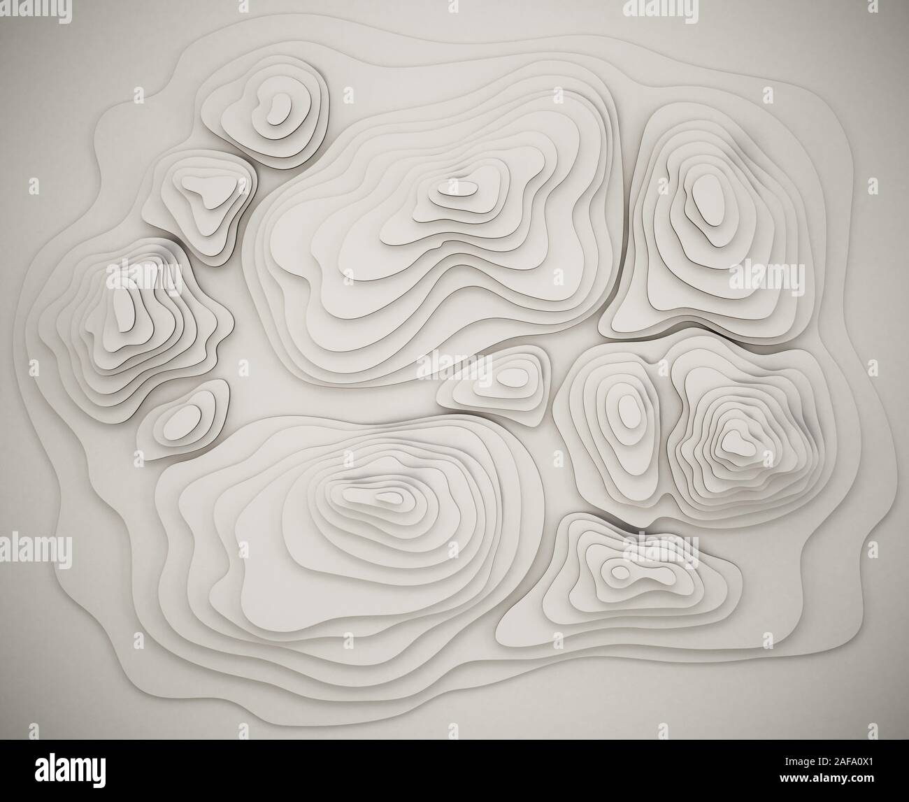 Topography map showing valleys and mountains. 3D illustration. Stock Photo