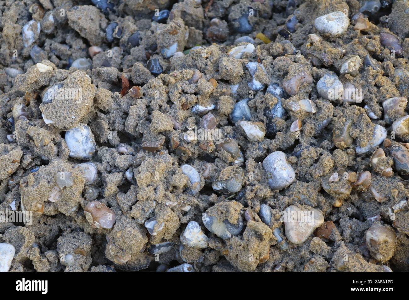Ballast close up picture of builders ballast. Sand. Pebbles Stock Photo