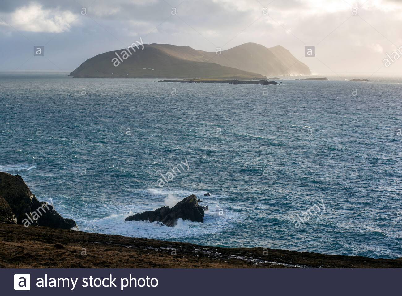 A view of the Great Blasket Island in County Kerry, ireland in the irish-speaking region of the county. Stock Photo