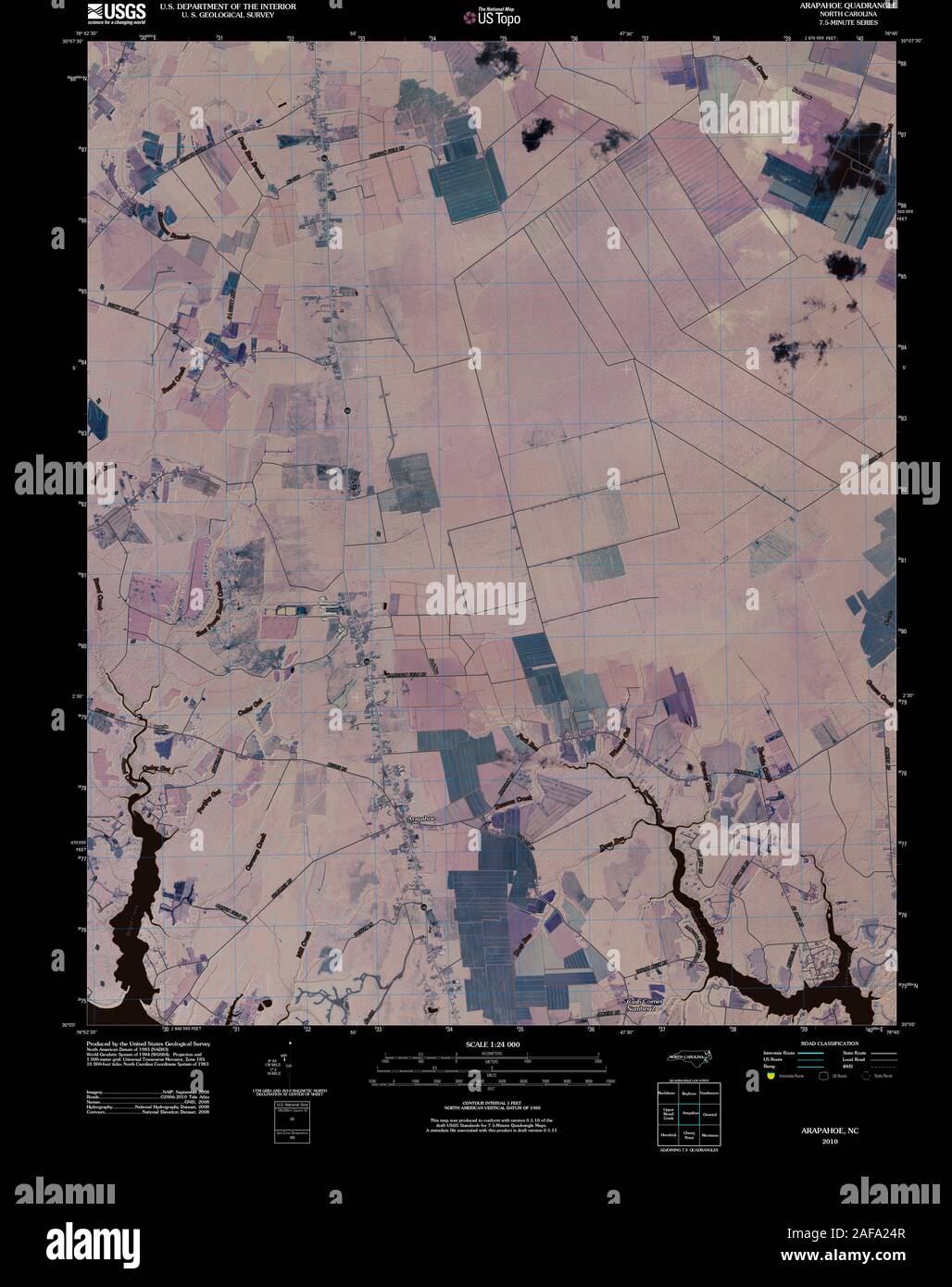 USGS TOPO Map North Carolina NC Arapahoe 20100813 TM Inverted