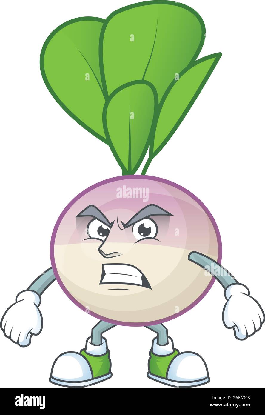 Picture of turnip cartoon character with angry face Stock Vector