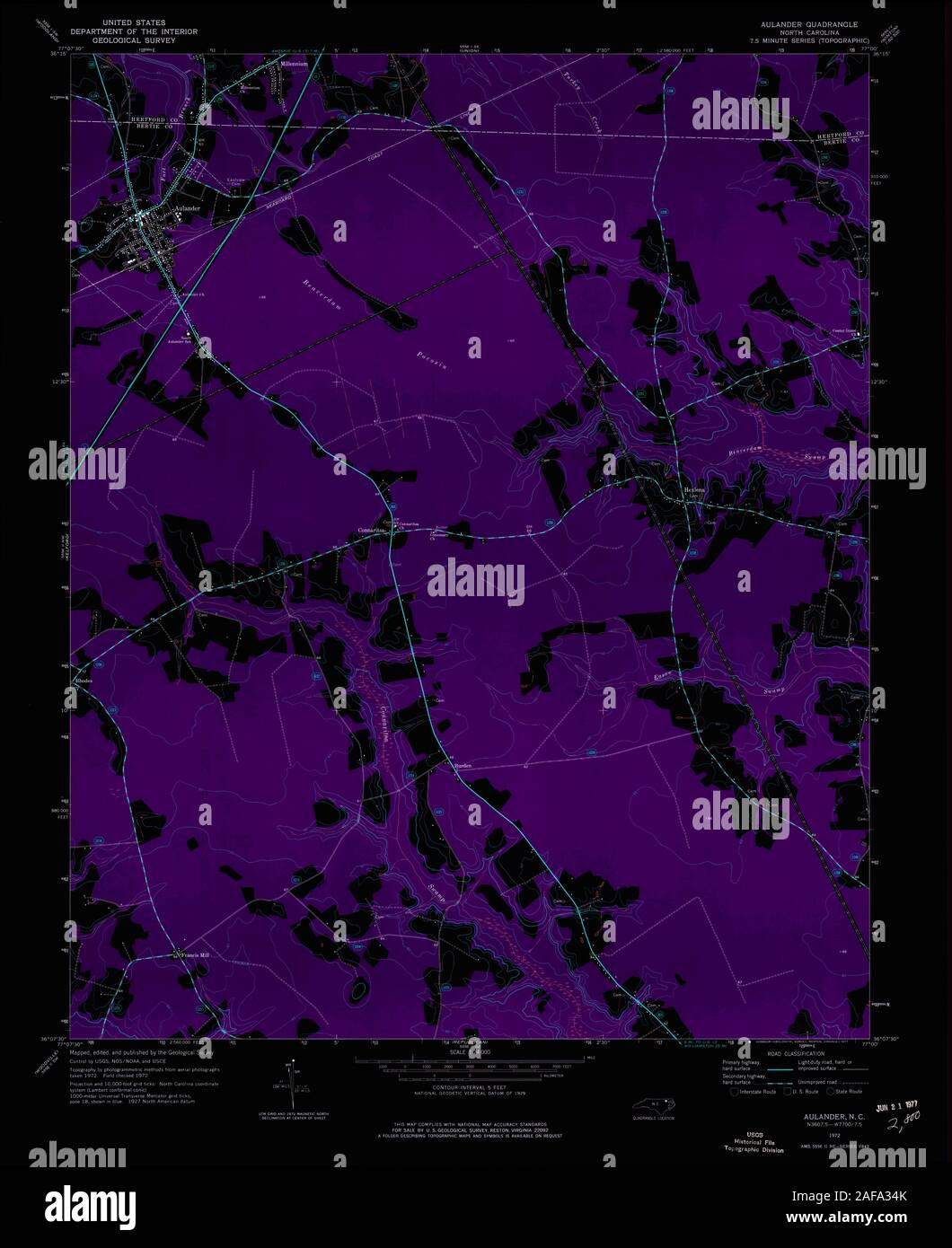 USGS TOPO Map North Carolina NC Aulander 163638 1972 24000 Inverted