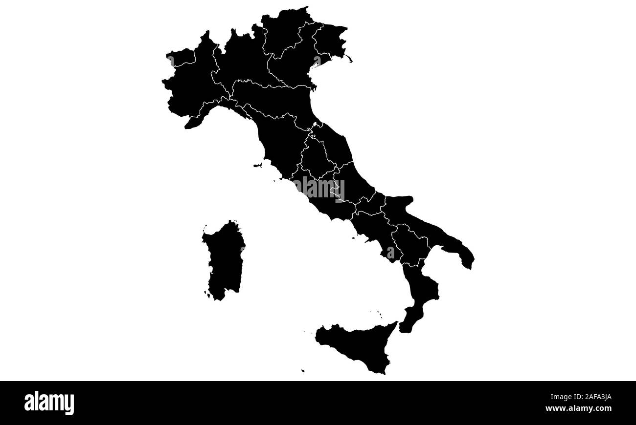 Map of Italy vector black, with countries isolated, borders, High detailed, editable, Stock Vector