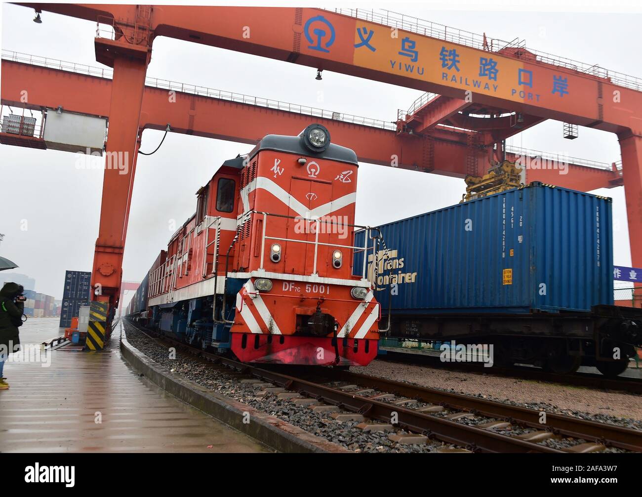 Beijing, China. 4th Jan, 2019. A freight train from Yiwu to Madrid departs from Yiwu Railway Port in east China's Zhejiang Province, Jan. 4, 2019. Credit: Lyu Bin/Xinhua/Alamy Live News Stock Photo