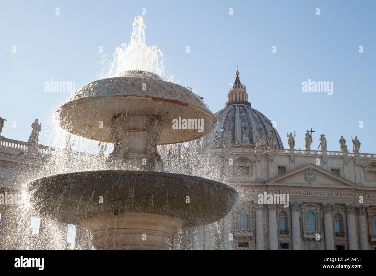 Maderno's fountain in front of the Basilica in St. Peter's Square in Rome Stock Photo