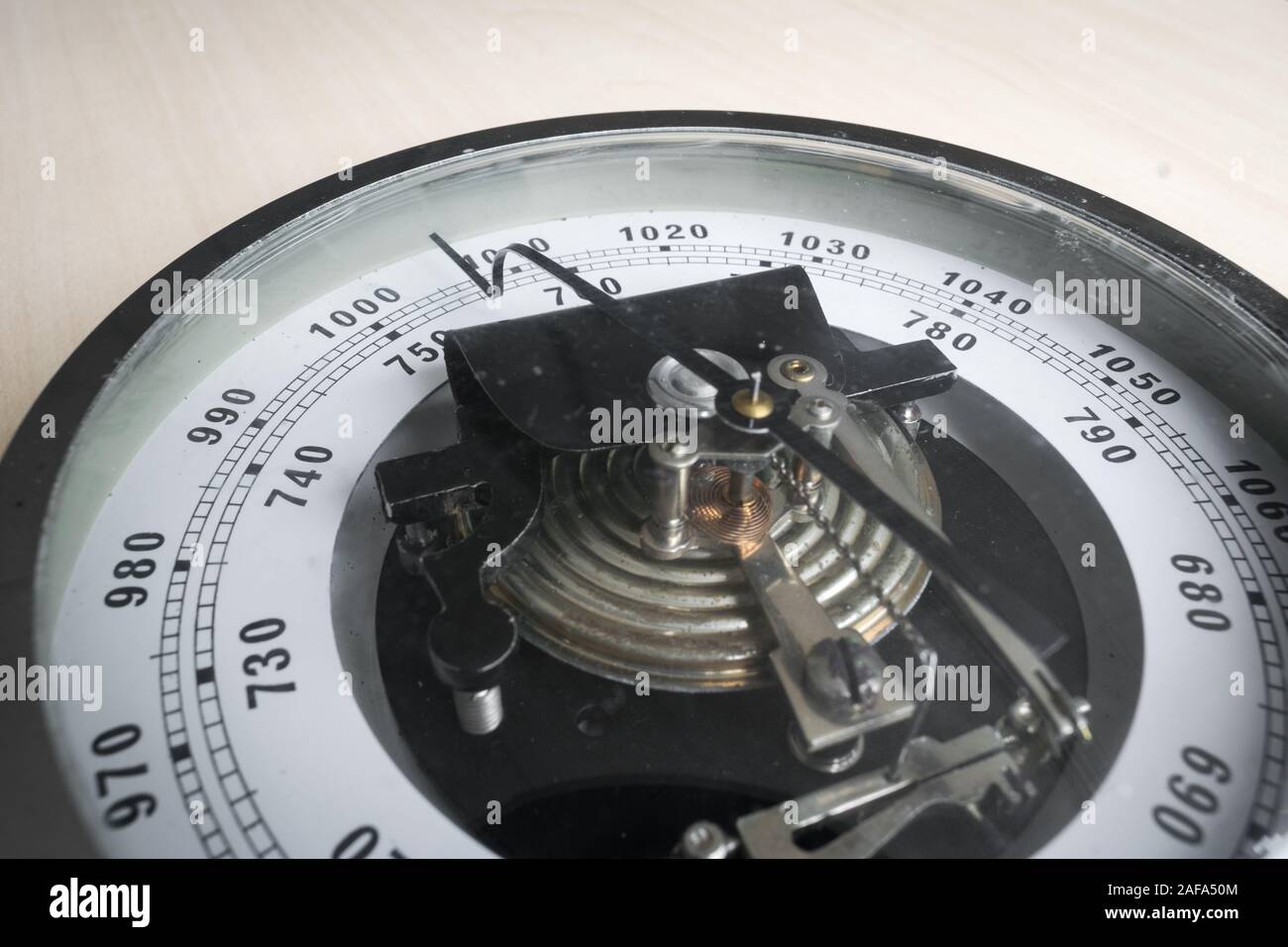 Traditional aneroid barometer for measuring air pressure Stock Photo