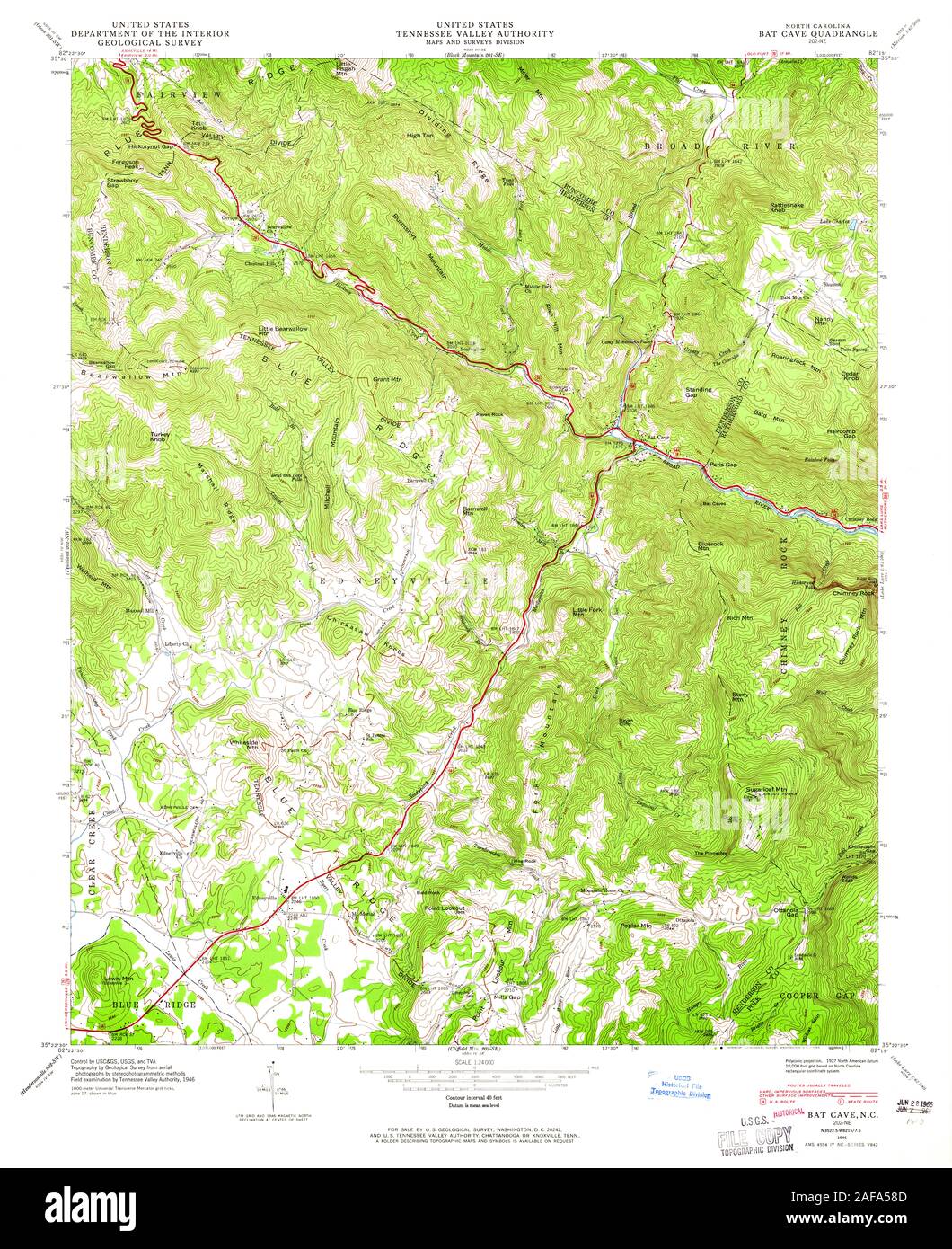 USGS TOPO Map North Carolina NC Bat Cave 163691 1946 24000 Restoration Stock Photo