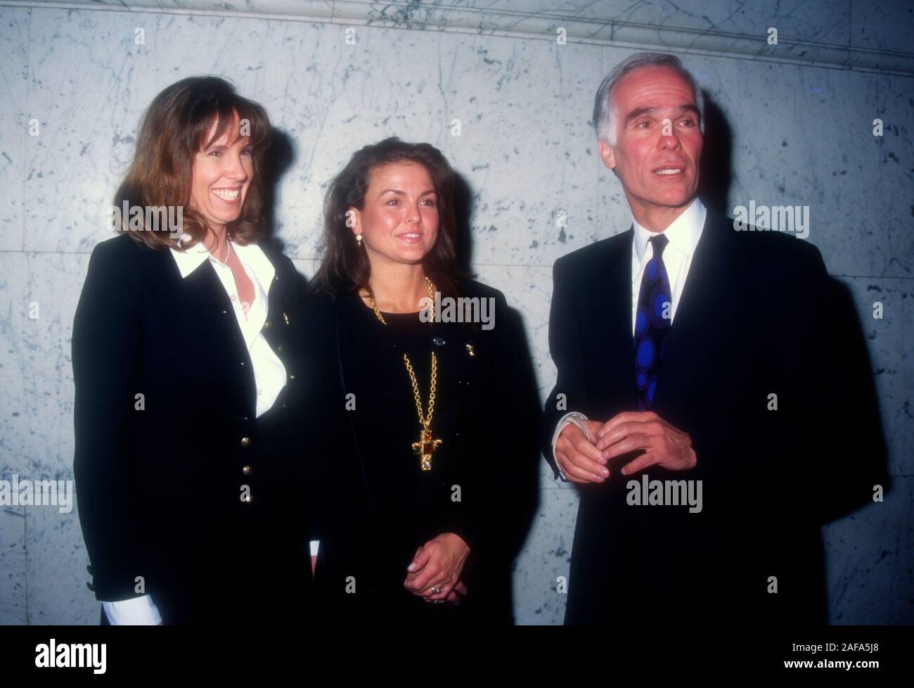 Los Angeles, California, USA 31st March 1995 Tanya Brown, Dominique Brown and attorney Gil Garcetti attend 'Assassins' Premiere on March 31, 1995 at the Los Angeles Theatre Center in Los Angeles, California, USA. Photo by Barry King/Alamy Stock Photo Stock Photo