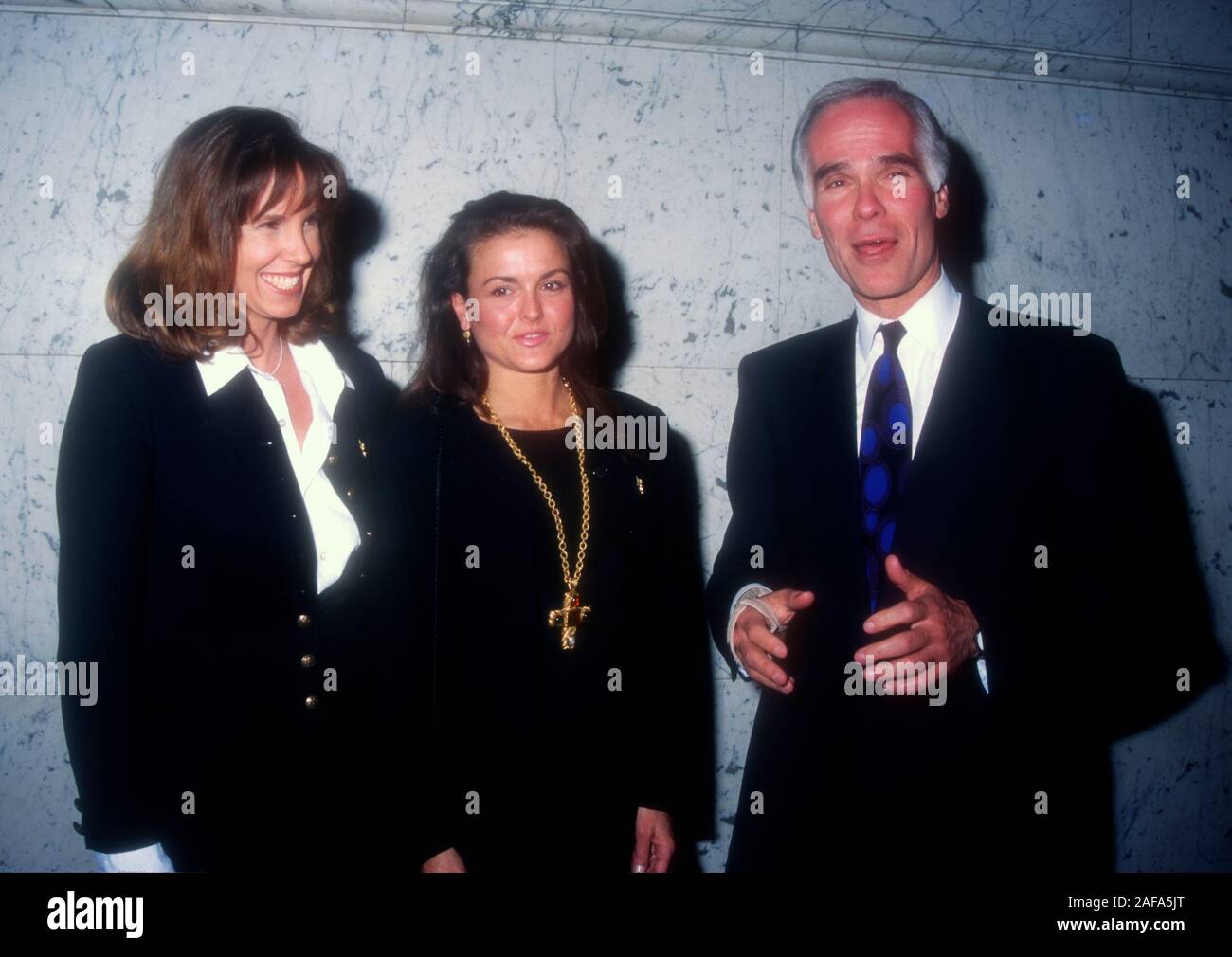 Los Angeles, California, USA 31st March 1995 Tanya Brown, Dominique Brown and attorney Gil Garcetti attend 'Assassins' Premiere on March 31, 1995 at the Los Angeles Theatre Center in Los Angeles, California, USA. Photo by Barry King/Alamy Stock Photo Stock Photo