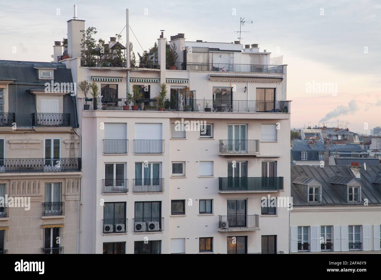 A luxury apartment block with a roof garden in Neuilly Sure Seine in Paris Stock Photo