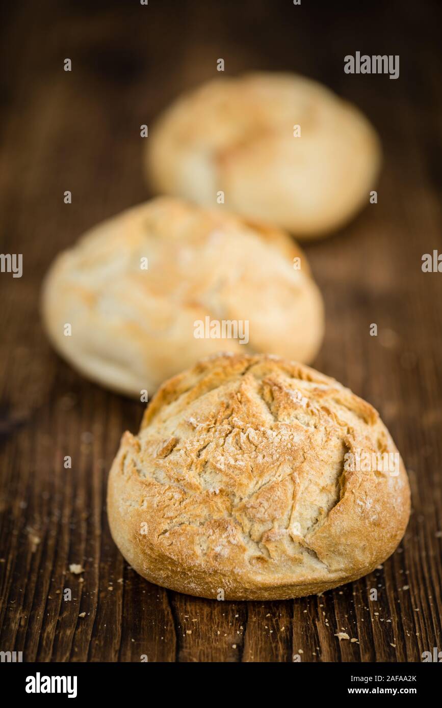Fresh made German Buns on a vintage background as detailed closeup