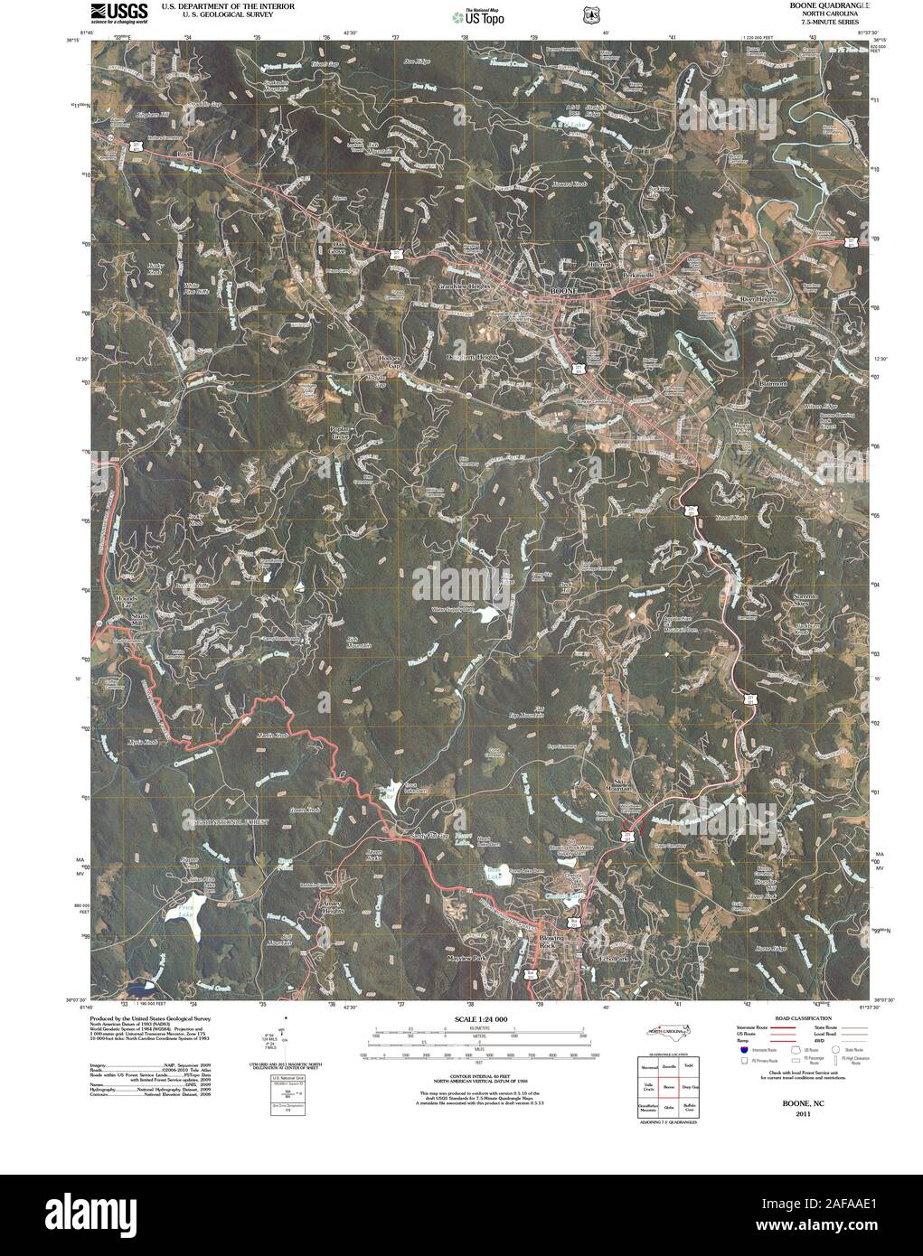 USGS Topo Map of Boone, North Carolina