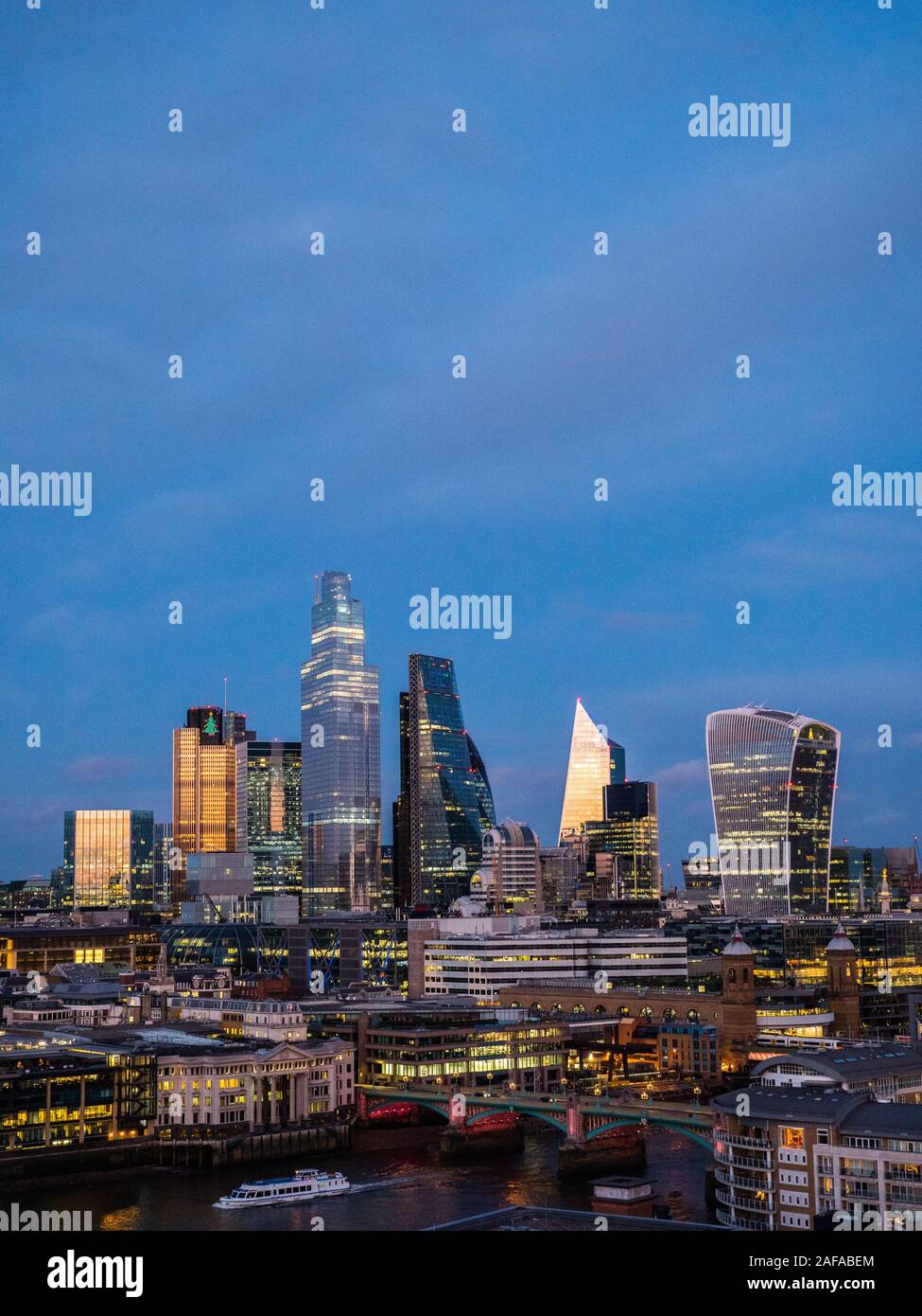 Night Time Landscape View of City of London Skyline, London, England, UK, GB. Stock Photo