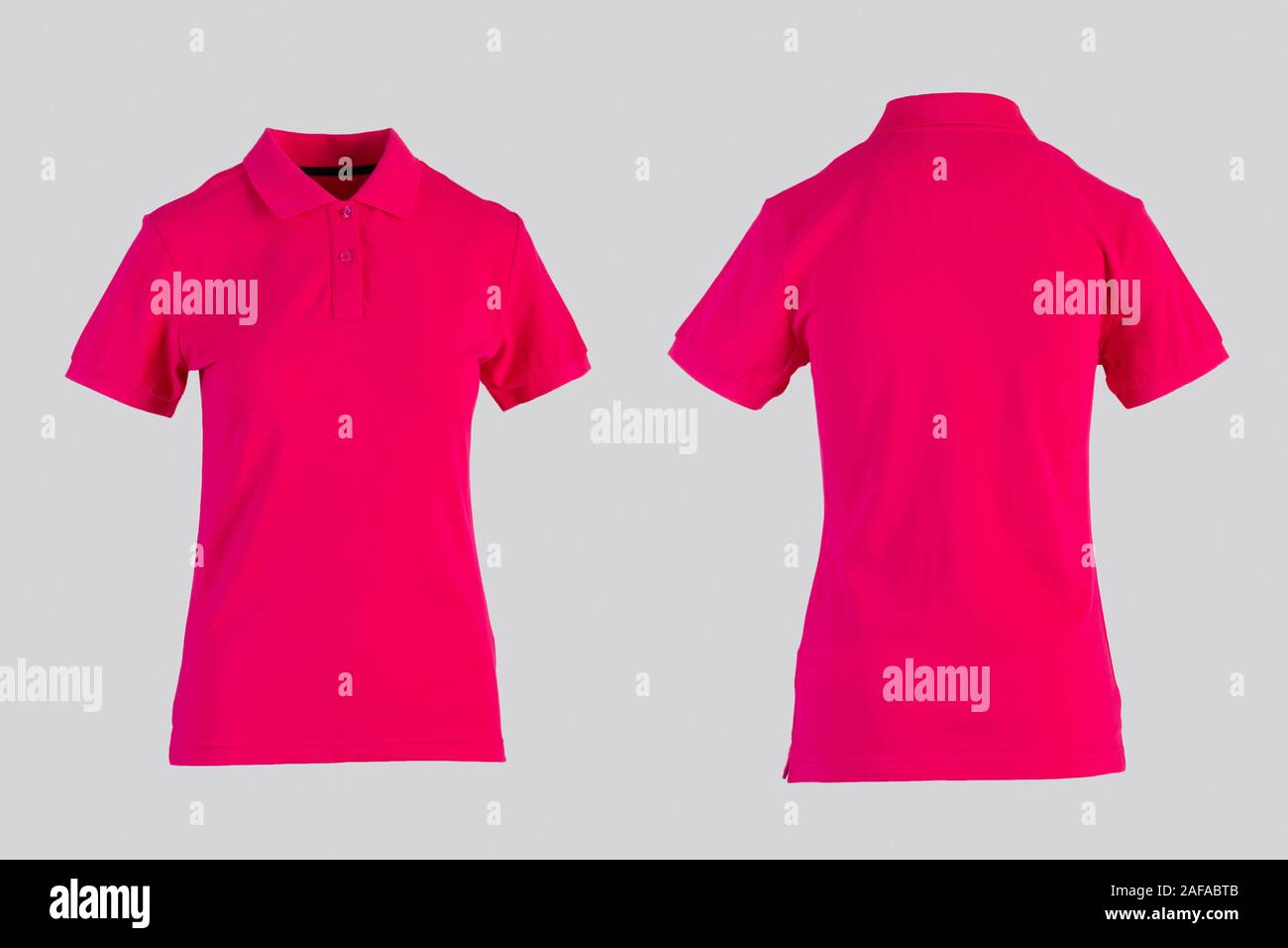 light red womens blank polo shirt, front and back view isolated on ...