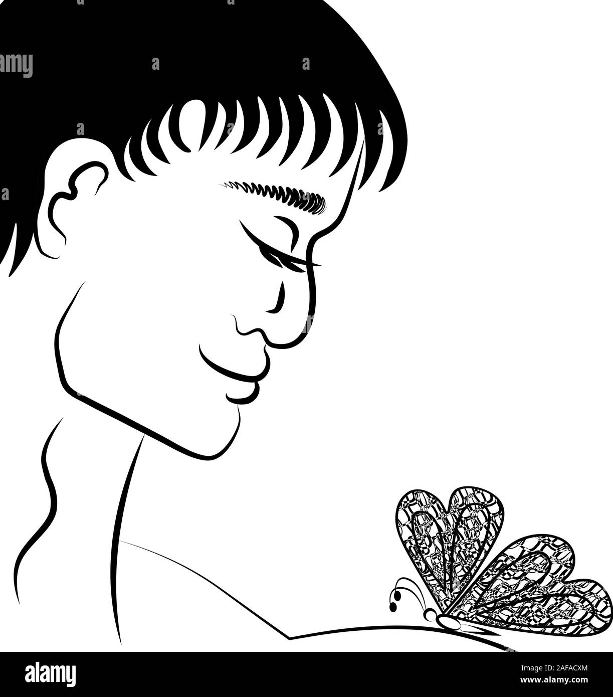 Blackandwhite graphics, art butterfly effect, butterfly on man's