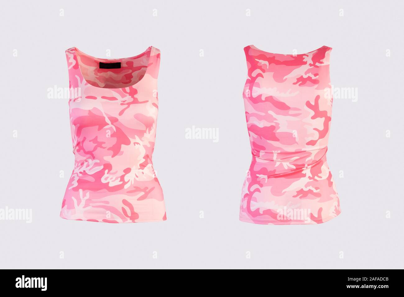 Women's pink camo tank top Isolated on white background front and back