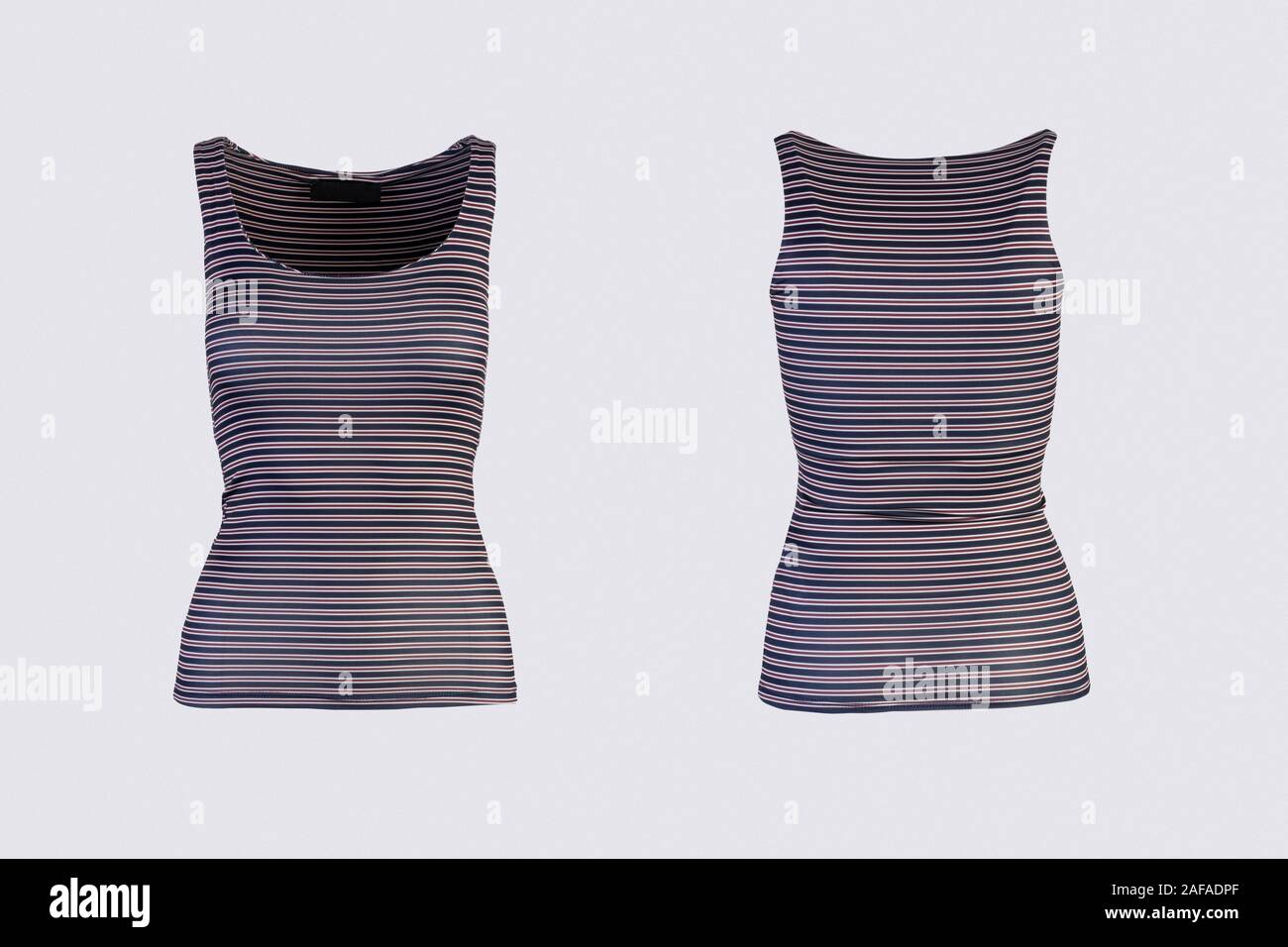 Striped tank top isolated on white background front and back view Stock Photo