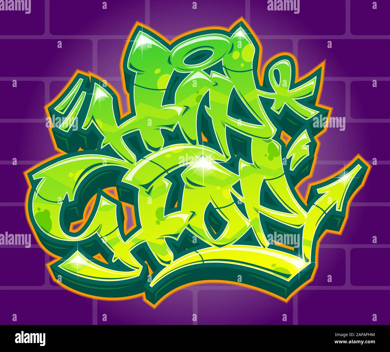Hip hop vector lettering label in graffiti style. Green vector letters banner design. Stock Vector