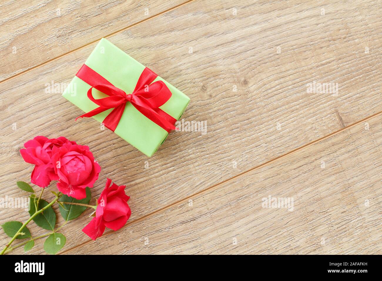 Top view of beautiful red rose, gift box and - Stock Photo [73942990] -  PIXTA