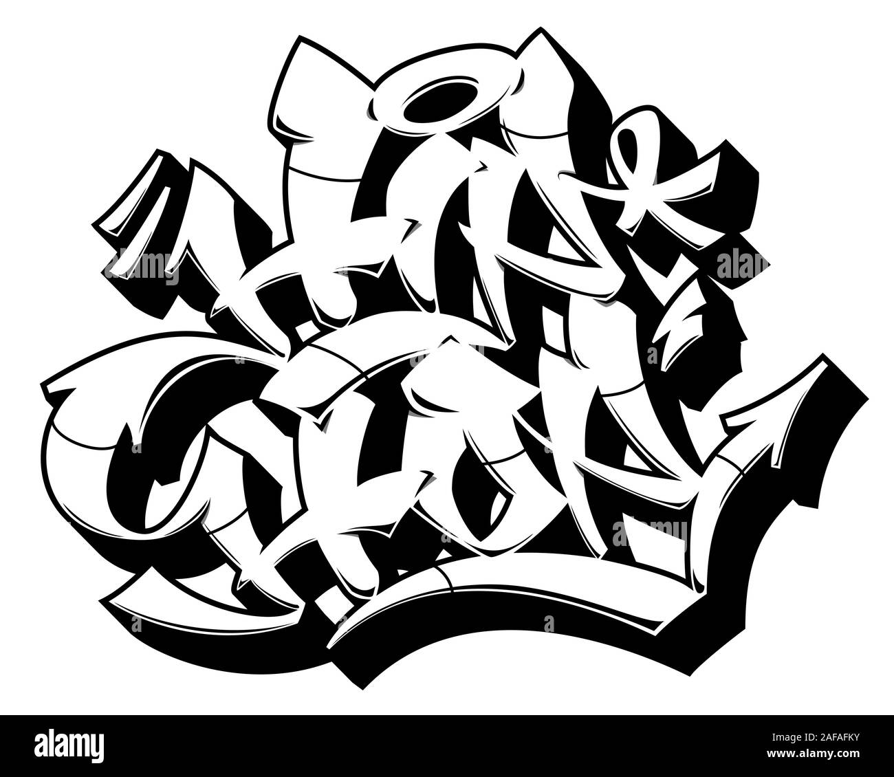 Hip Hop Word In Readable Graffiti Style Only Black Line Isolated