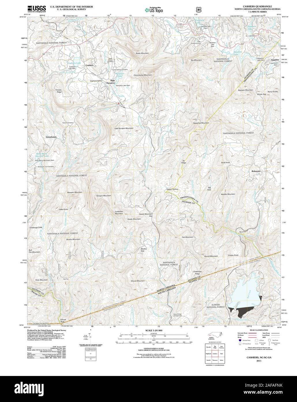 USGS TOPO Map North Carolina NC Cashiers 20110715 TM Restoration Stock  Photo - Alamy
